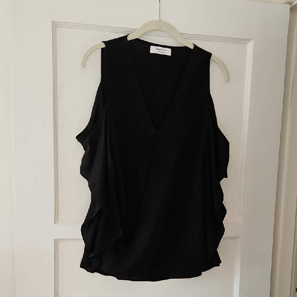 Bailey 44 Black V-Neck Ruffle Cold Shoulder Camisole Top